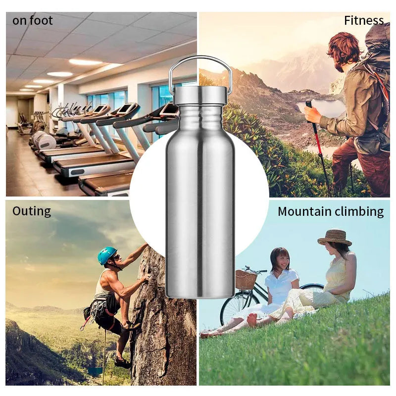 Stainless Steel Water Bottle Leak-proof Single Wall Large Capacity Wide Mouth Sports Water Bottles For Cycling Hiking Drinkware