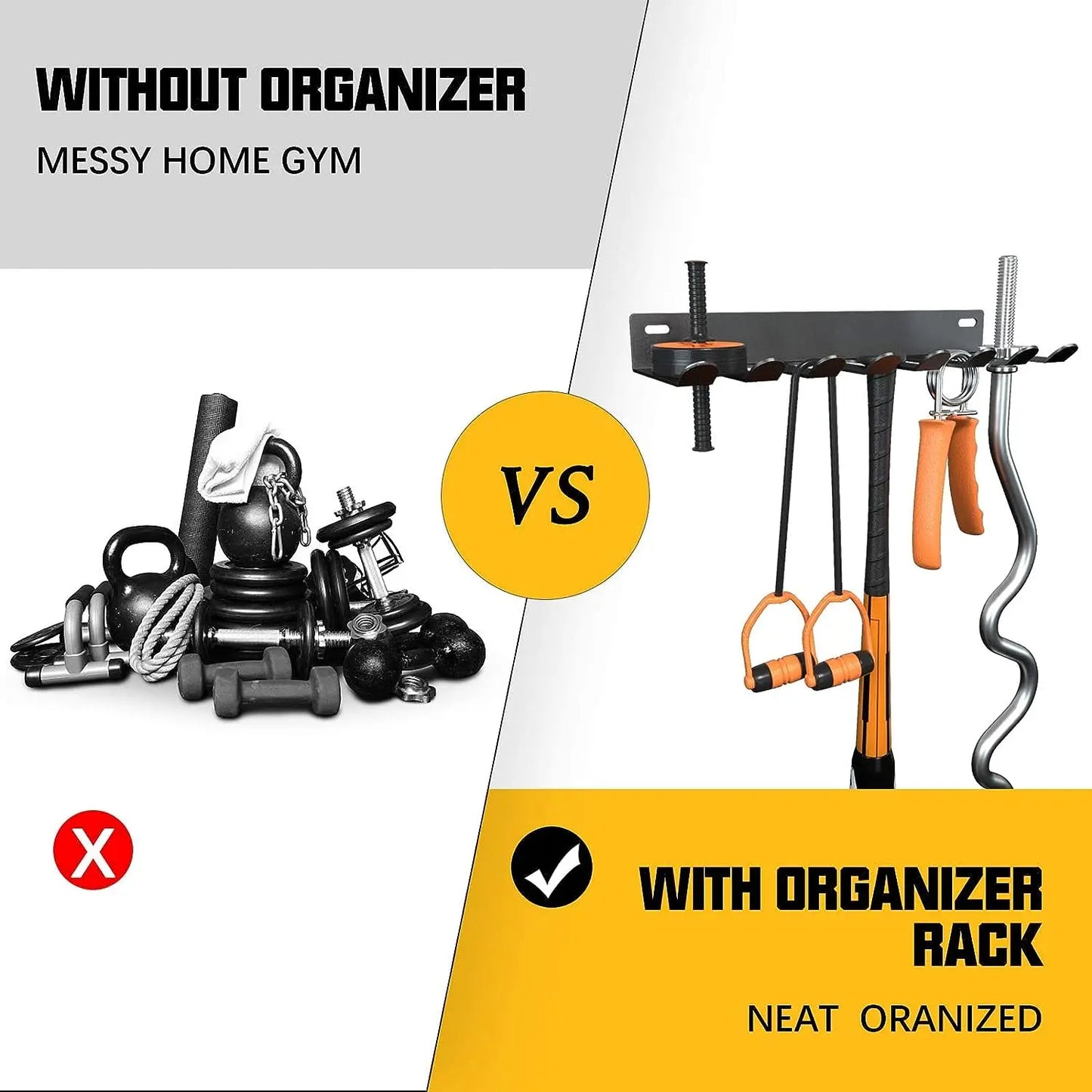 Multi-Purpose Gym Equipment Storage Rack Home Gym Organizer Wall Mount for Resistance Band Lifting Belt Barbell Baseball bat