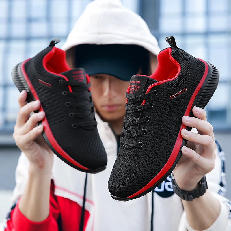 Men Running Sneakers Lightweight Athletic Shoes Classical Mesh Breathable Lace-up Outdoor Walking Shoes Male Tennis Shoes