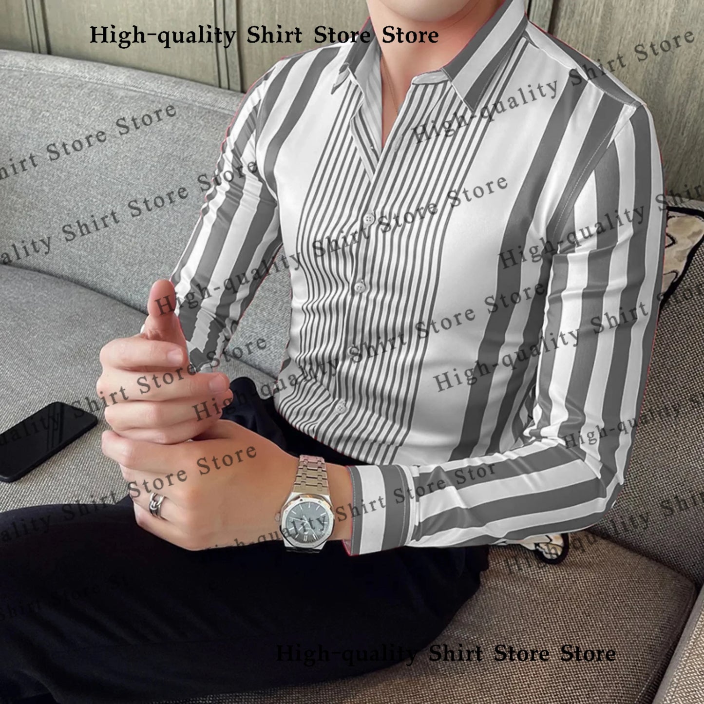 Multi colored striped men's shirt casual breathable plus size men's clothing sports comfortable fabric long sleeved shirt collar