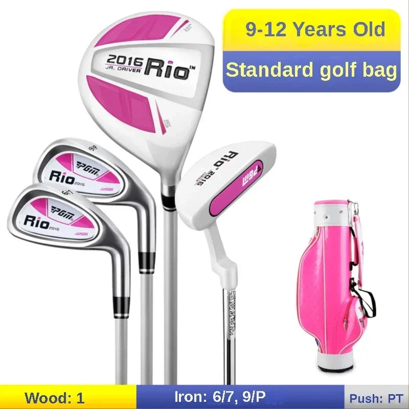 PGM 3-12 Age Boys Girls Kids Golf Club Full Sets Gift Children's Junior School Practice Learning Carbon Swing Putter Bag JRTG004