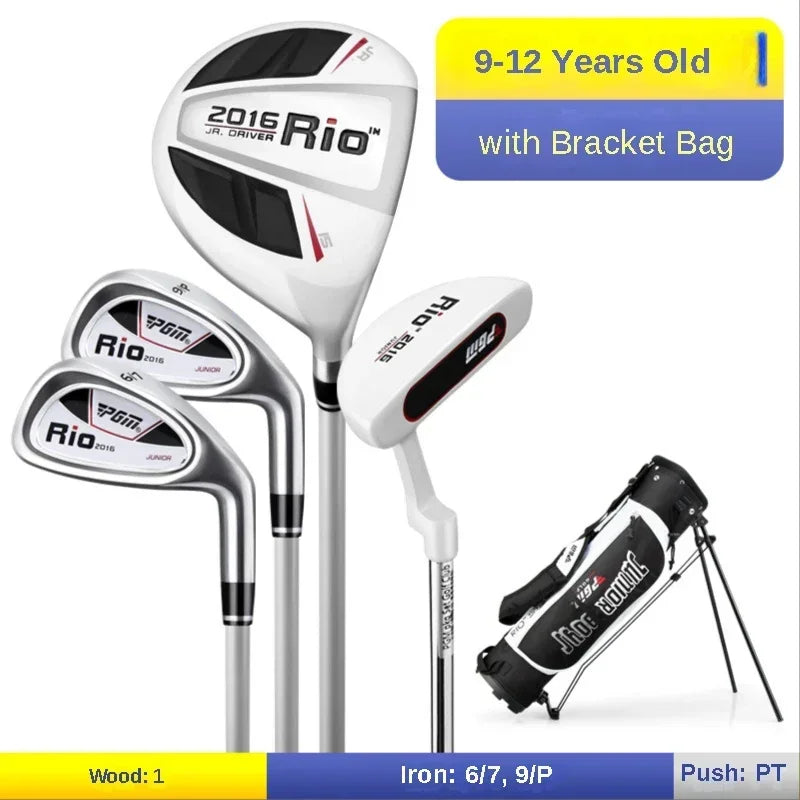 PGM 3-12 Age Boys Girls Kids Golf Club Full Sets Gift Children's Junior School Practice Learning Carbon Swing Putter Bag JRTG004