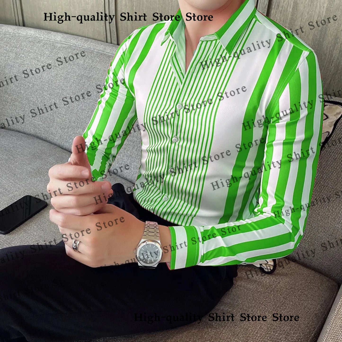 Multi colored striped men's shirt casual breathable plus size men's clothing sports comfortable fabric long sleeved shirt collar