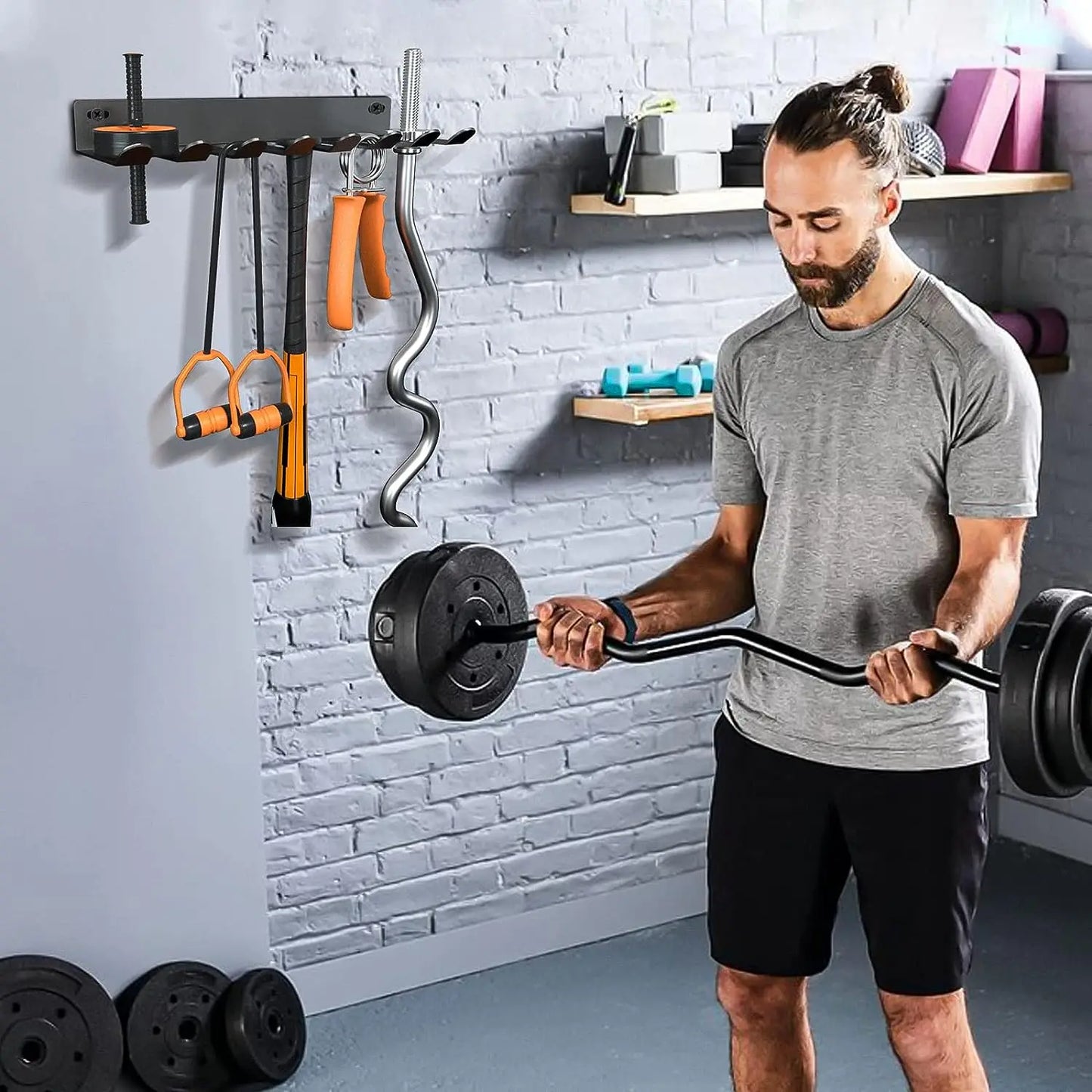 Multi-Purpose Gym Equipment Storage Rack Home Gym Organizer Wall Mount for Resistance Band Lifting Belt Barbell Baseball bat